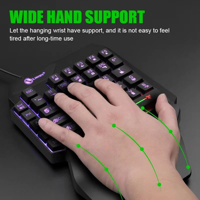 Mini teclado gaming de uma só mão com 35 teclas, USB, ultrafino, com fios e retroiluminado, para portátil, PC de secretária e smartphone