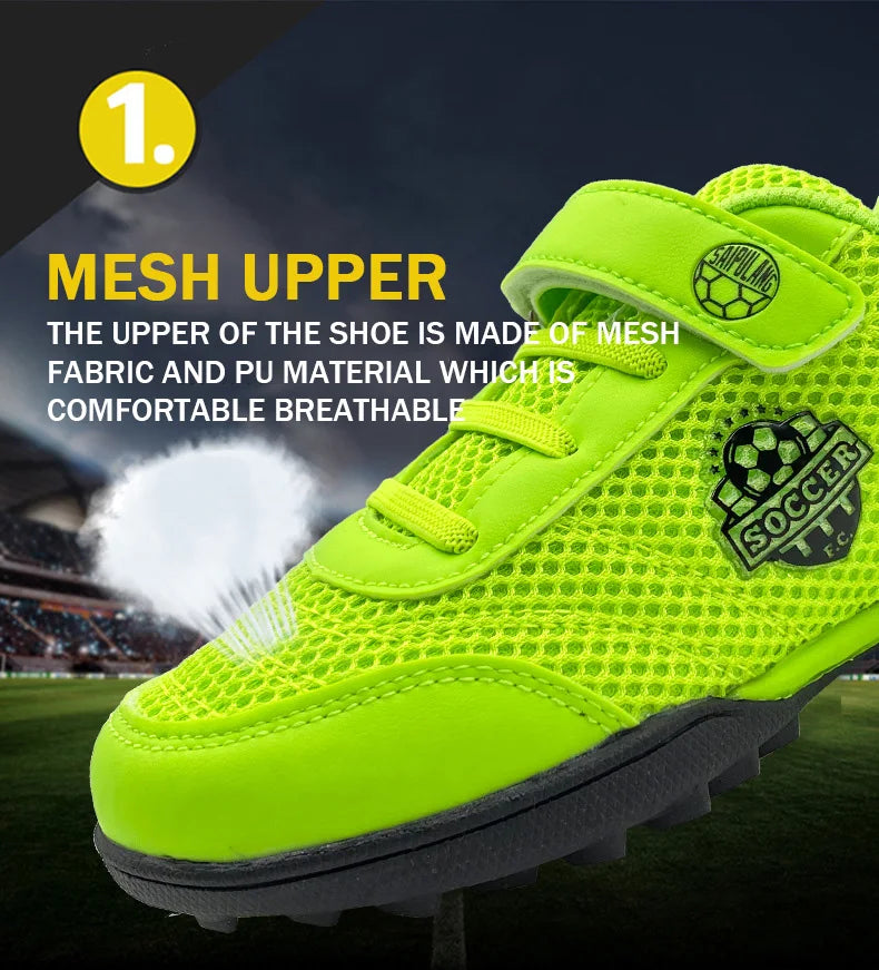 Zapatillas de fútbol para niños y niñas Tf, con cierre de velcro, sin tacos, para lacrosse, para principiantes, para críquet y para béisbol