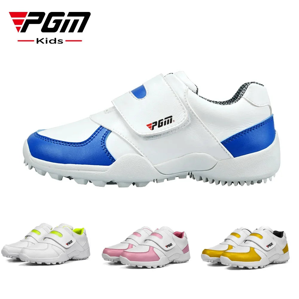 PGM Chaussures de golf pour enfants (filles et garçons) - Baskets d'extérieur antidérapantes en cuir pour enfants - Chaussures de sport XZ054