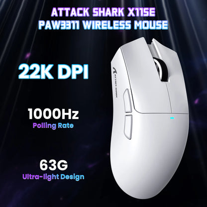 Bezdrôtová herná myš ATTACK SHARK X11SE, trojrežimová, ultraľahká 63g, so senzorom PAW3311, 22000 DPI, batéria 300mAh, dvojitý ovládač