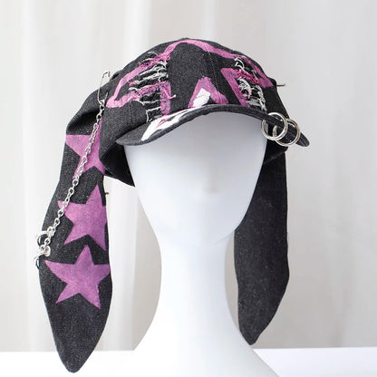 new fashion Girl New Jeans Long Rabbit Ears Cowboy Baseball Hat Wash Graffiti Hip Hop Cap Women Men Party Team Baseball Cap