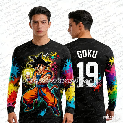 Anime Dragon Ball Z – pohodlné a prodyšné speciální fotbalové tričko s dlouhým rukávem pro děti s motivem Goku – sportovní rychleschnoucí oblečení