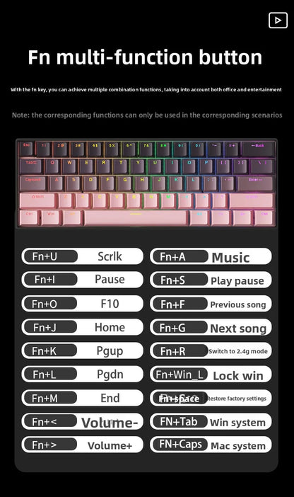 Wireless Gaming Mechanical Keyboard Bluetooth 60 Percent RGB White Triple Mode Portable Keyboards