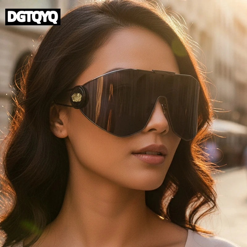 Oversized One-Piece Windproof Mask Sunglasses Women 2026 Luxury Fashion Vintage Steampunk Polygon Shield Wrap Around Sun Glasses