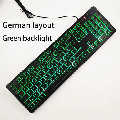 Teclado gaming de secretária com fios e retroiluminado, layout de teclado espanhol/francês (AZERTY)/russo/árabe/alemão, para computador de secretária e escritório