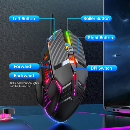 3200 DPI Ergonomic Wired Gaming Mouse, USB Computer Mouse, Gaming RGB Backlit Gamer Mouse, 6 Button LED Silent Mice for PC Laptop