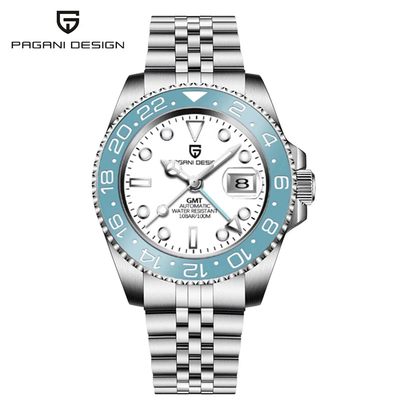 Relógio PAGANI DESIGN 40MM GMT para Homem, Luxo, Safira AR, Mecânico, Luneta em Cerâmica, Automático, 100M à Prova de Água, Relógio para Oferta