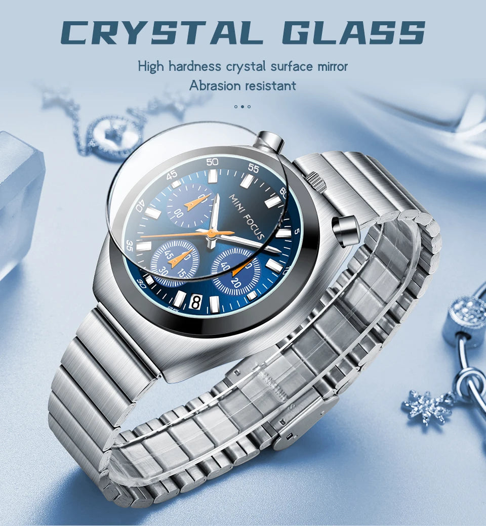 MINI FOCUS Women’s Luxury Quartz Watch – Stainless Steel Strap, Multifunction Dial & Luminous Design