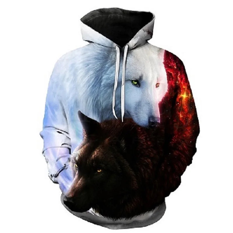 Bluzy z kapturem z nadrukiem 3D wilka, dla mężczyzn i kobiet, modne, casualowe, oversize, pulower w stylu hip-hop Harajuku, streetwearowe hoodie