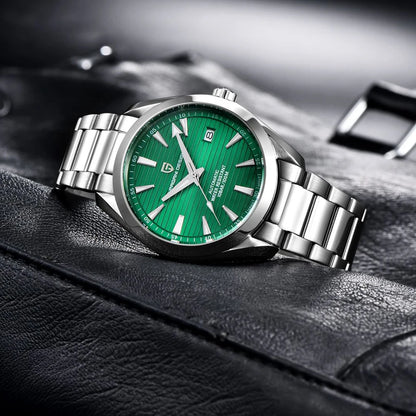 Luxe herenhorloge van PAGANI DESIGN – Mechanisch automatisch model (kaliber 8215), van roestvrij staal, waterdicht, met datumweergave en lichtgevende wijzers