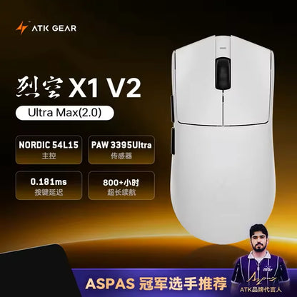 ATK Blazing Sky X1 V2 Ultimate Dual Mode trådløs mus, letvægtsdesign, PAW3950 Ultra, Dual 8K HZ, lav latenstid, tilpasset ergonomisk mus