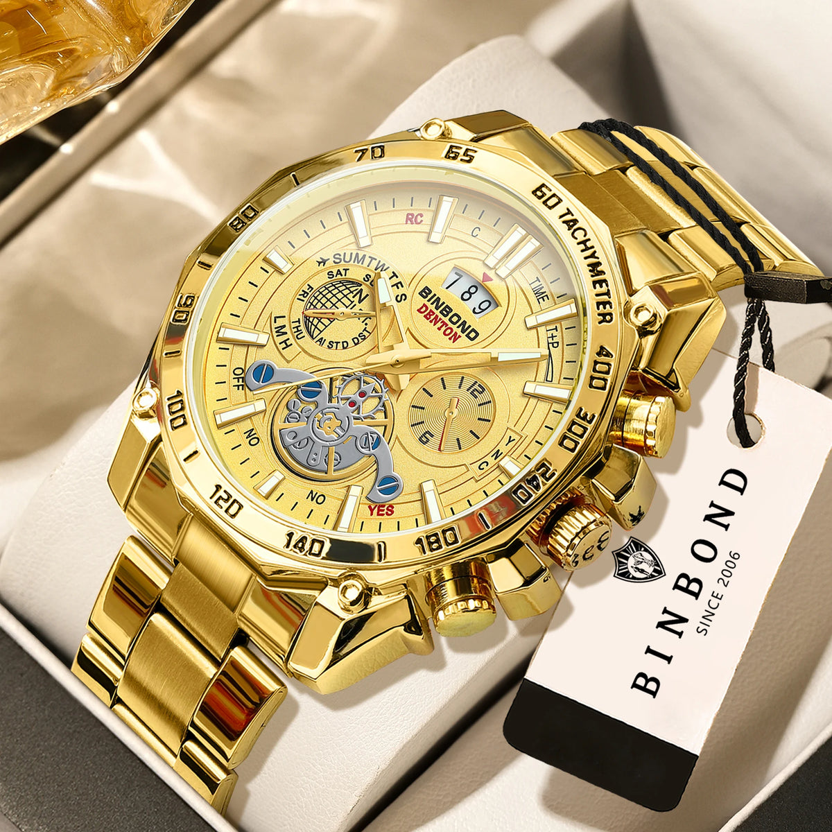 Montres à quartz de luxe BINBOND pour hommes, lumineuses, étanches, avec date automatique, précises et durables, style sport et affaires.