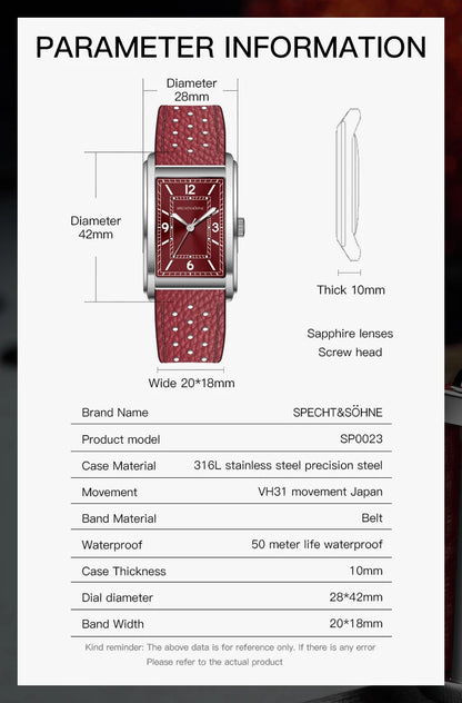 New Specht & Söhne Fashion Couple Watches VH31 Quartz Watches Casual Retro Clocks Sapphire Crystal Leather Strap Wristwatch