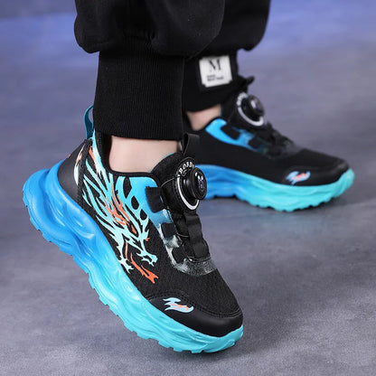 Childrens Sports Shoes Autumn Anti Slip Breathable New Student Rotating Button Boys Outdoor Shock-absorbing Mesh Running Shoes