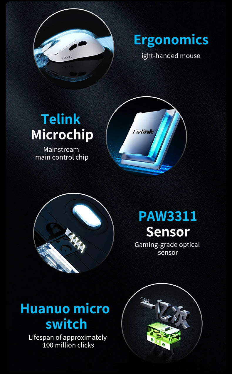 AJAZZ AJ179 V2 MAX Tri-mode right-handed mouse 56g lightweight PAW3311 sensor Huanuo Micro Switch TelinkMicrochip