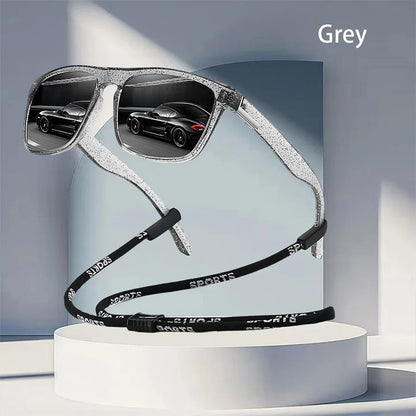 With Chain Fashion Vintage Glittering Material Square Sunglasses Men Women Fishing Driving Classic Brand Designer Sun Glasse