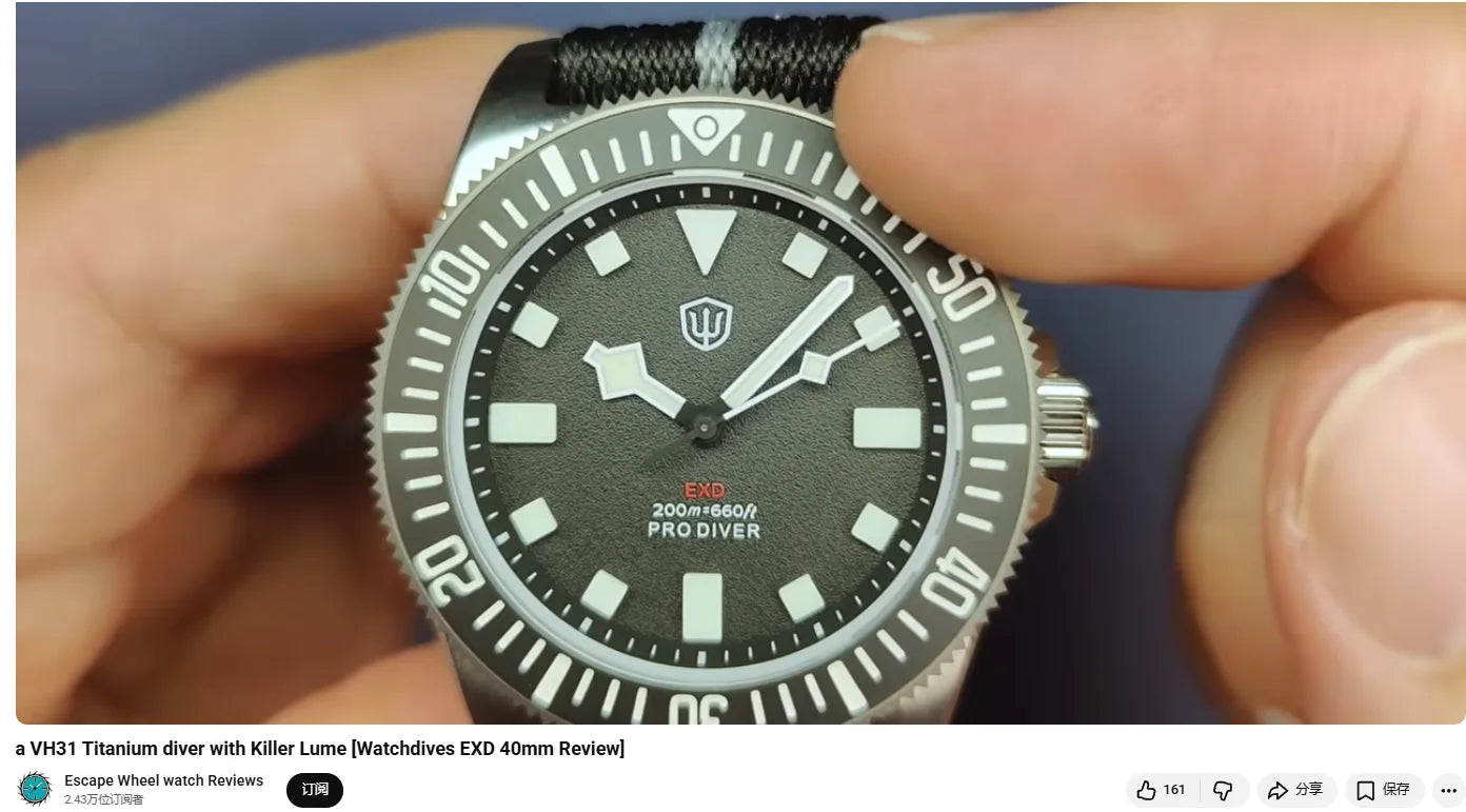 Watchdives EXD 40Mm Titanium Dive Watch Man VH31 Sweep Quartz Watches 200 Waterproof Ar Sapphire BGW9 Luminous 316L Wristwatch