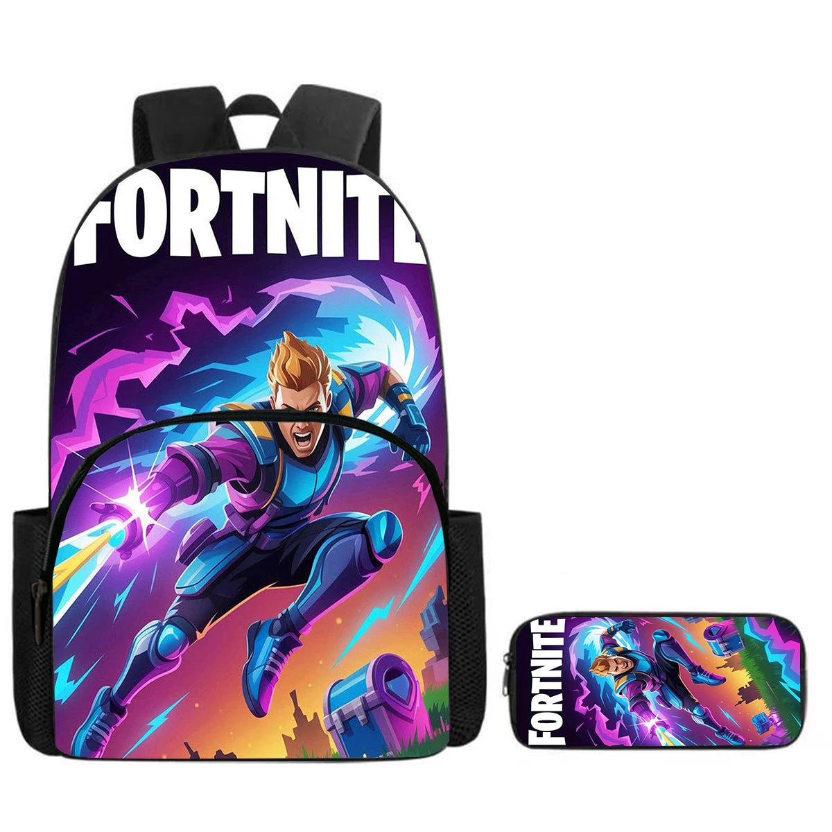 Fortnite 2-Piece Set Backpack with Front Pocket Pencil Case Large Capacity Cartoon Schoolbag Kids Boys Girls Gift Ages 5-8
