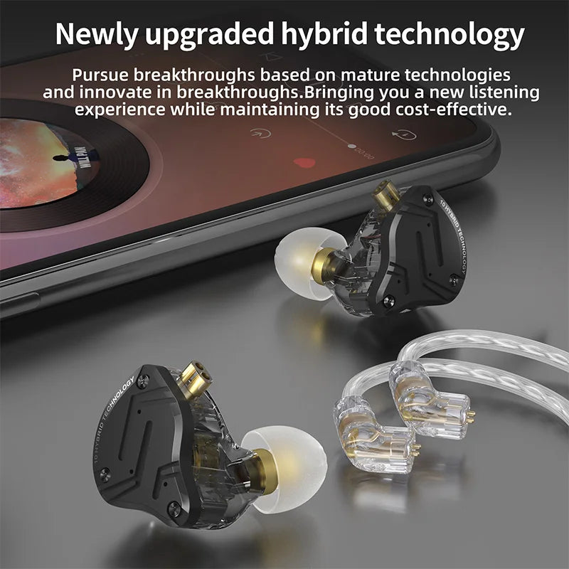 KZ ZS10 PRO X HiFi Hybrid Driver Earphones Metal In-Ear Monitor Headphones with Bass, Detachable Cable, Noise Isolation, and Microphone