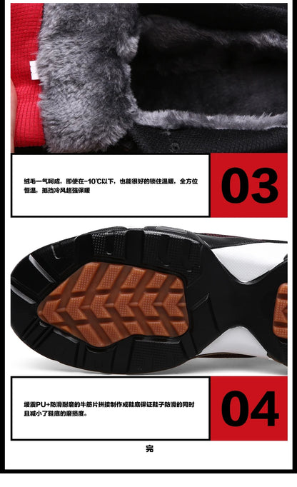 Botas de neve para homem, quentes para o inverno, casal, ténis casuais, moda, couro, desporto ao ar livre, corrida, ténis, homem, antiderrapantes, tamanho grande 48, ténis desportivos