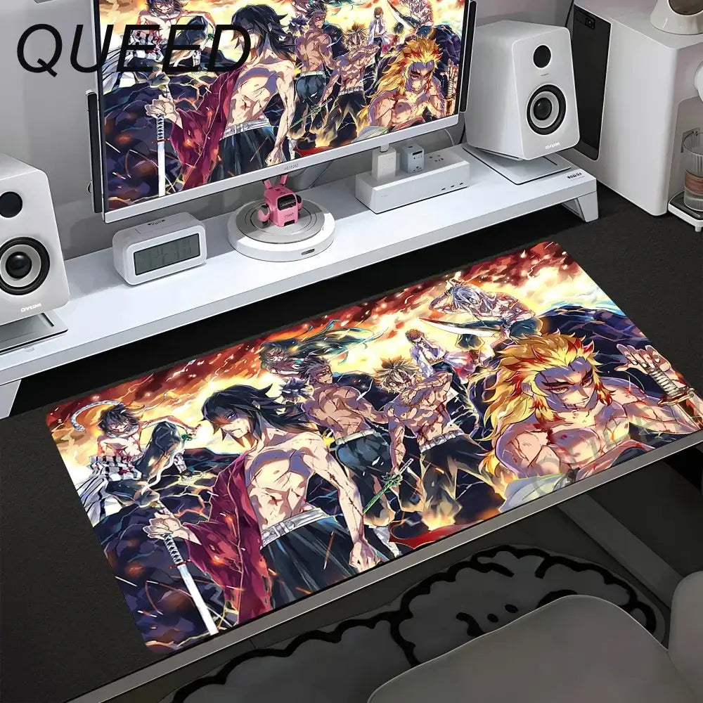 Podloga za računalni stol i tipkovnicu, anime podloga za miš, kawaii djevojka, 900x400mm, gumena protuklizna podloga za miš, Demon Slayers XL