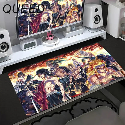 Podloga za računalni stol i tipkovnicu, anime podloga za miš, kawaii djevojka, 900x400mm, gumena protuklizna podloga za miš, Demon Slayers XL