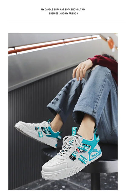 Scarpe da skateboard da uomo, sneakers estive, in pelle, casual, alla moda, per attività all'aperto, corsa, sport, escursionismo, tennis, con zeppa, di marca, di lusso