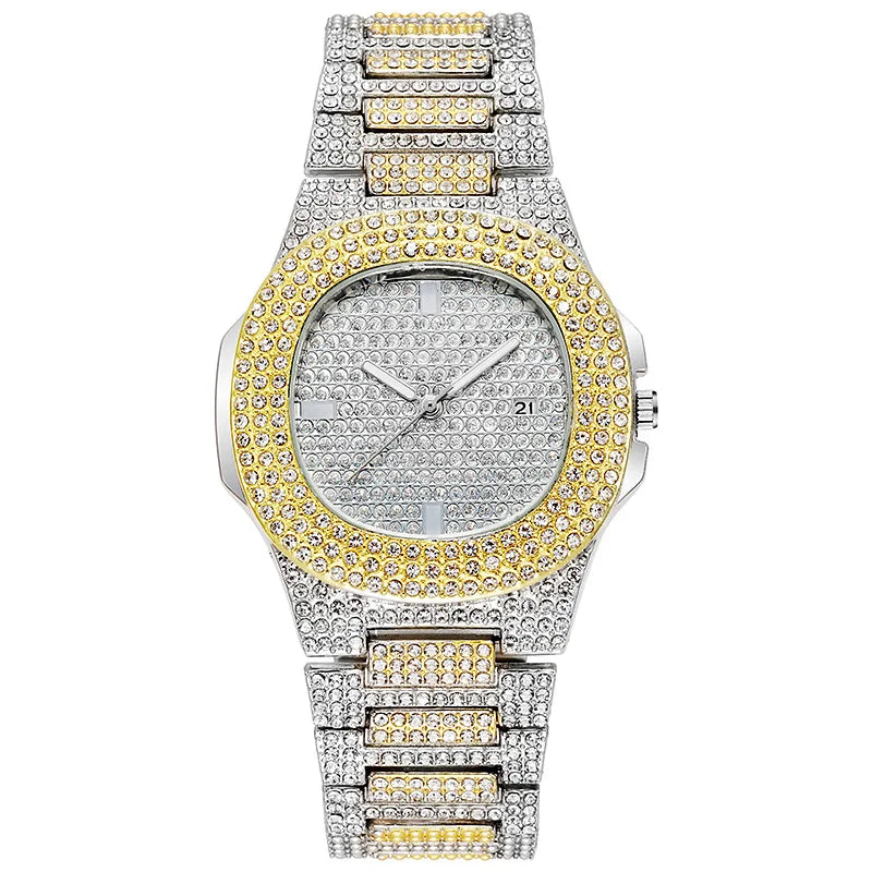 2022 New Iced Out Women Watch Gold Silver Color Square Diamondd Quartz Luxury Hip Hop Wrist Watches Roman Clock Gift boyfriend