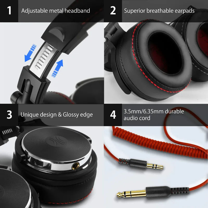 Oneodio ecouteurs avec fil Casque de studio hi-fi professionnel pour DJ avec micro, pour téléphone et PC