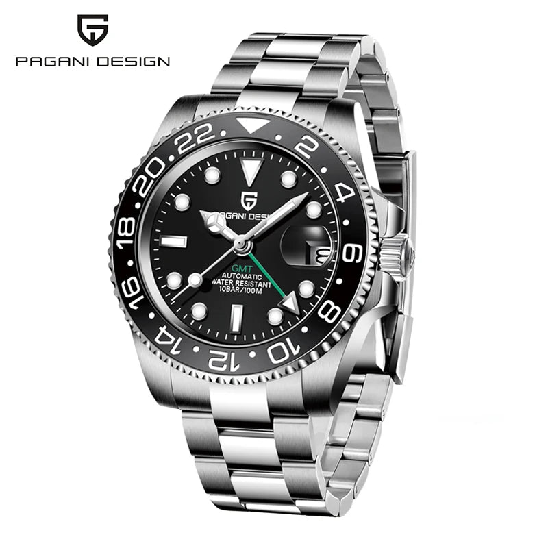 Relógio PAGANI DESIGN 40MM GMT para Homem, Luxo, Safira AR, Mecânico, Luneta em Cerâmica, Automático, 100M à Prova de Água, Relógio para Oferta