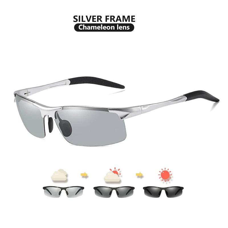CoolPandas Photochromic Sunglasses Men Polarized Rimless Outdoor Sport Driving Glasses Day Night Chamelon Goggle zonnebril heren