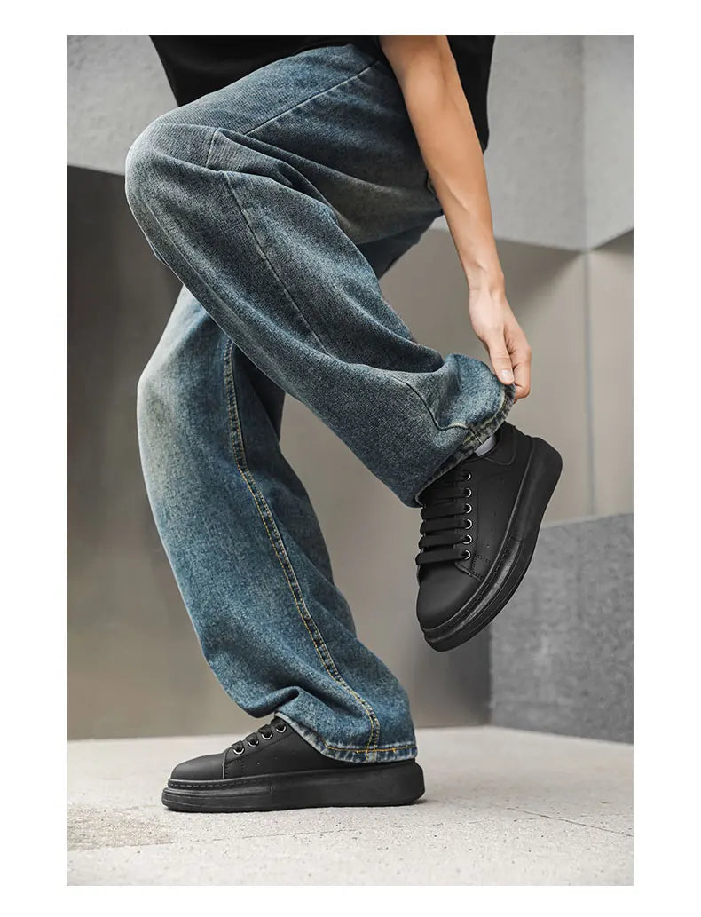 White Minimalist Sneakers for Men Comfy Leather Casual Sneakers Platform Skateboard Shoes Outdoor Low-Cut Men's Sports Shoes