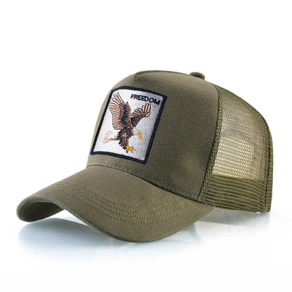 Cappellino trucker fashion con patch ricamata con capra, snapback da baseball quattro stagioni per uomo e donna, cappello con visiera regolabile