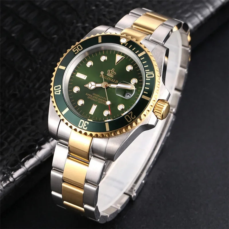 Reginald Men’s GMT Quartz Watch  Rotating Bezel, Sapphire Crystal, Date Display & Stainless Steel Sports Watch