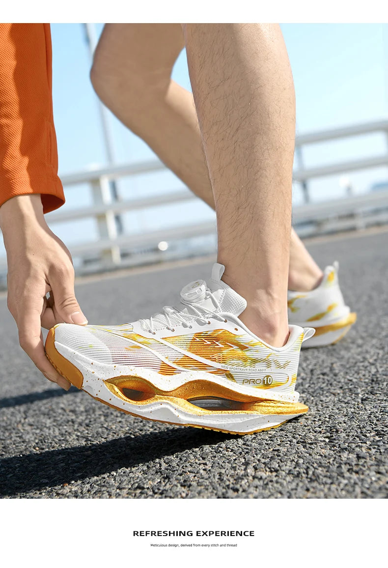 Men's Performance Carbon Plate Running Shoes Women Wide Fit Soft Breathable Mesh Upper Rubber Outsole Sneakers for Marathon Race