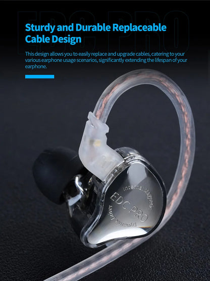 KZ EDC Pro Wire Earphone Large Dynamic Drivers Monitor Bass In-ear Headphone Cancelling Headset with Detachable Audio Cable