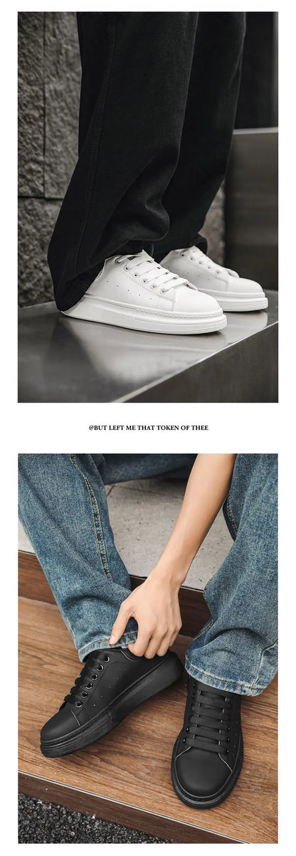 White Minimalist Sneakers for Men Comfy Leather Casual Sneakers Platform Skateboard Shoes Outdoor Low-Cut Men's Sports Shoes