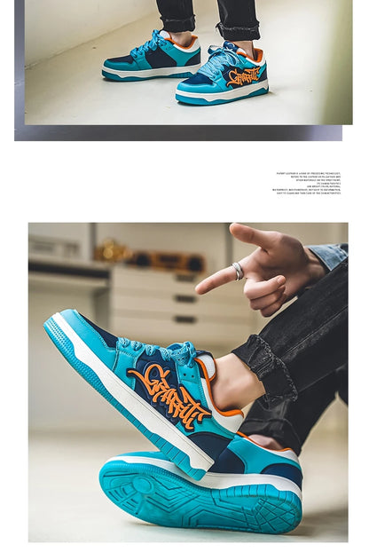 Modne niebieskie designerskie buty do skateboardingu dla mężczyzn, odzież uliczna, hip-hopowe trampki dla mężczyzn, luksusowe trampki na platformie do skateboardingu dla mężczyzn, buty do koszykówki dla mężczyzn