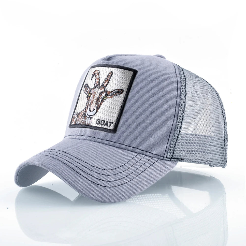 Cappellino trucker fashion con patch ricamata con capra, snapback da baseball quattro stagioni per uomo e donna, cappello con visiera regolabile