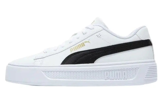 Baskets Puma Smash Platform v3, modèle blanc, noir et doré, 390758-04.
