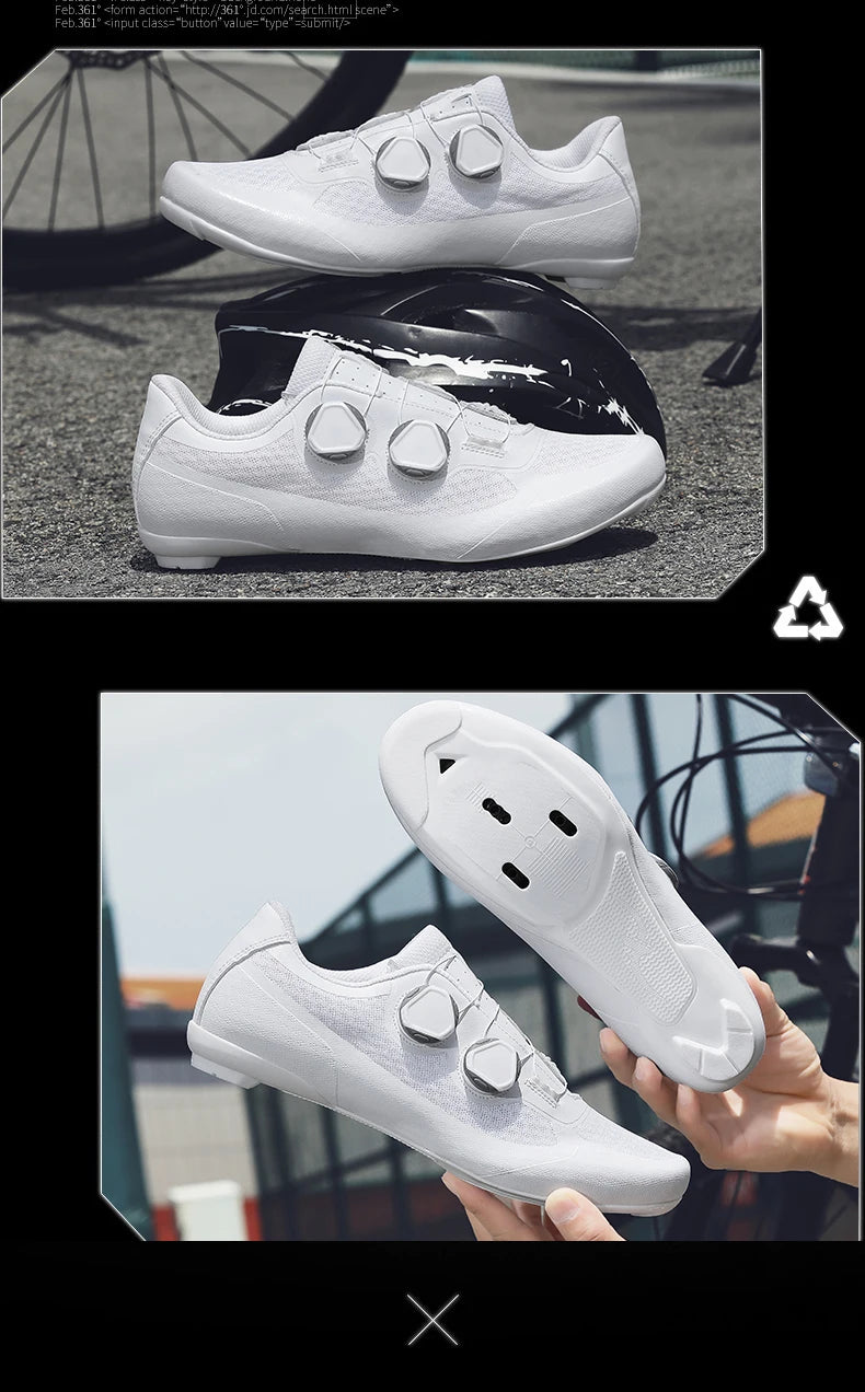 Speed Cycling Sneaker Herre-cykelsko til landevejscykling med klamper SPD-sko Cykelsko til flade pedaler Herre-cykelsko til udendørs brug Hvid