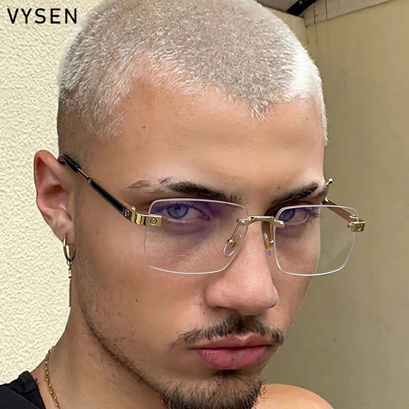 Vintage Rimless Rectangle Sunglasses Men 2026 Luxury Brand Designer Square Metal Frame Sun Glasses Hip Hop Y2K Fashion Eyewear