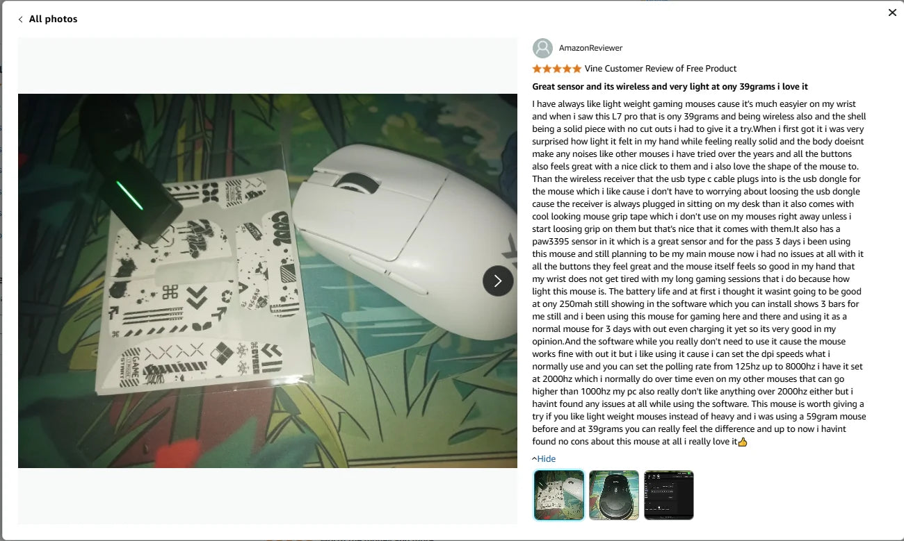 MCHOSE L7 Wireless Gaming Mouse L7 Ultra PAW3395 26K Sensor Dual 8K Polling 39g Ultra-Lightweight2.4GHz RF/BT/Wired Tri-Mode