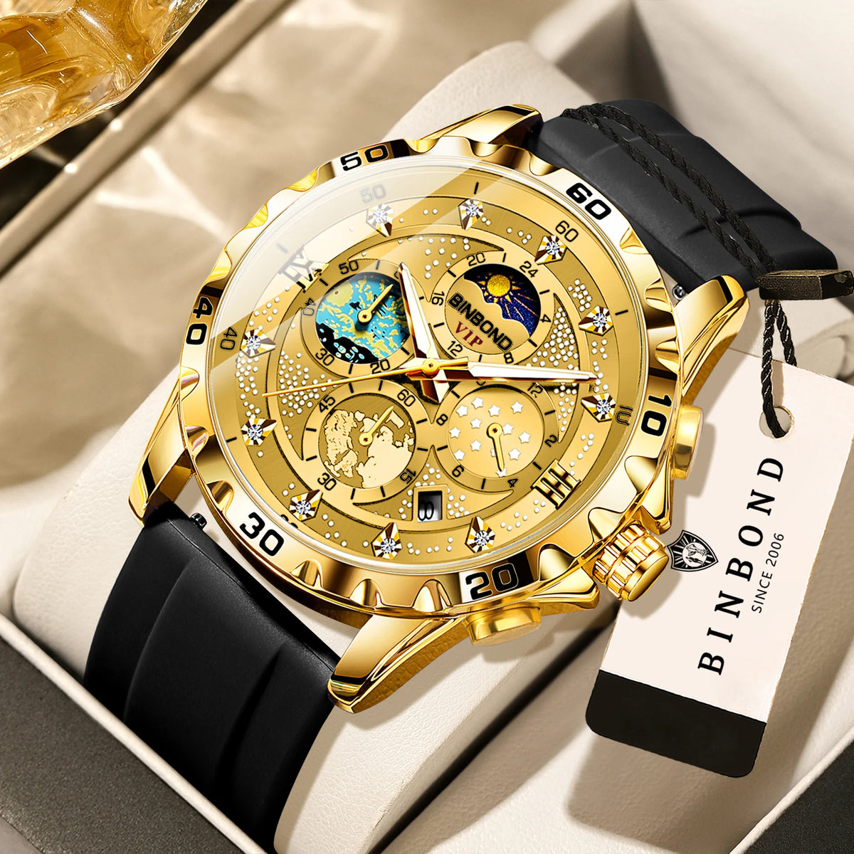 Montres à quartz de luxe BINBOND pour hommes, lumineuses, étanches, chronographe avec date automatique, style business, sport et mode décontractée