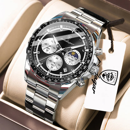 Montre homme POEDAGAR de luxe, élégante et étanche, chronographe à quartz avec date, style classique et lumineux.