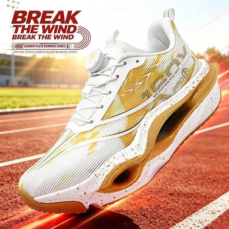 Men's Performance Carbon Plate Running Shoes Women Wide Fit Soft Breathable Mesh Upper Rubber Outsole Sneakers for Marathon Race