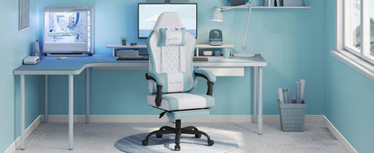 Fotel komputerowy obrotowy WOLTU z funkcją masażu, ergonomiczny fotel biurowy z poduszką i podnóżkiem, gamingowy fotel z regulacją wysokości