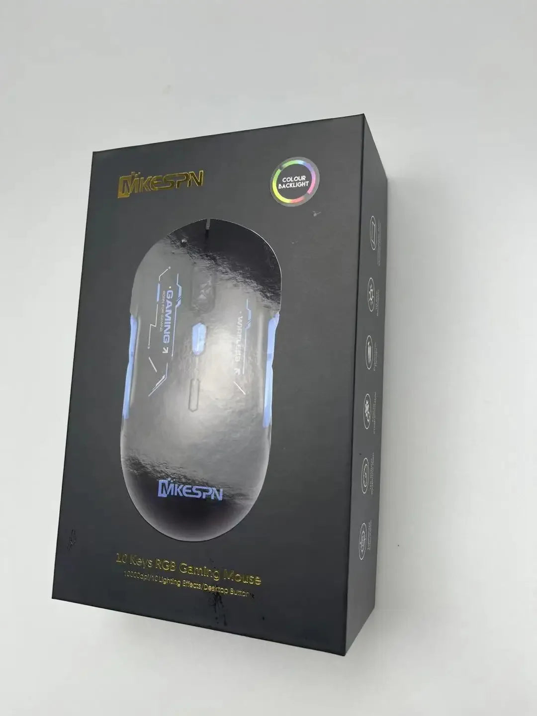 Mouse gaming macro MKESPN W12 cu 10 butoane, ambidextru, wireless Bluetooth, multicanal, tri-mode, ergonomic, RGB mare