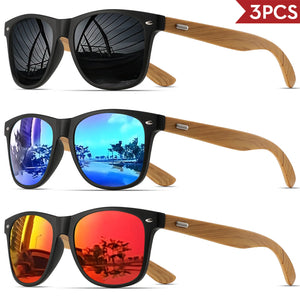 3PCS Bamboo Texture Square Sunglasses UV400, Fashion Unisex Classic - Lightweight for Casual Wear & Holidays