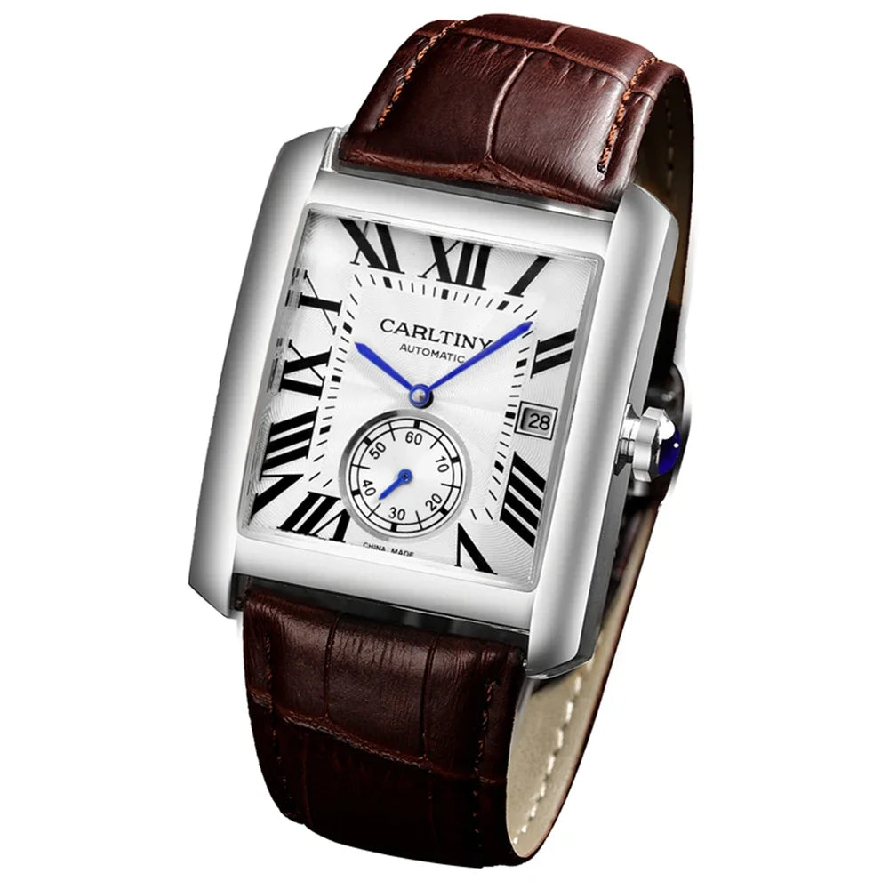 Montre automatique de luxe pour homme – Montre-bracelet mécanique, modèle élégant de grande marque, boîtier carré en acier inoxydable, étanche – CARLTINY